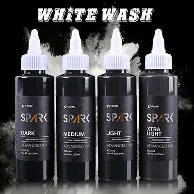 Spark Professional 4oz العضوية المشرقة والطويلة - حبر الوشم الأبيض الدائم للوشم