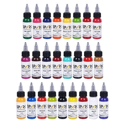 Spark High - End 1oz Fast Smoo ، Th Denment Dencized 25 Color Sets Ink Tattoo Ink for Body Art and Tattooing