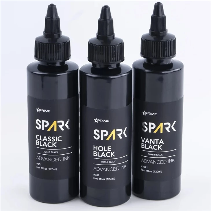 Spark Premium 4oz Tri - Shade Black Tattoo Ink Set: Classic ، Hole & Vanta Black for Superior Tattoo and Body Art